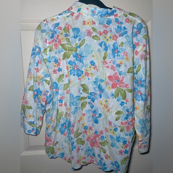 Alfred Dunner Womens White Floral Collared Cotton Loose Eyelet Size 16 - Picture 3 of 4